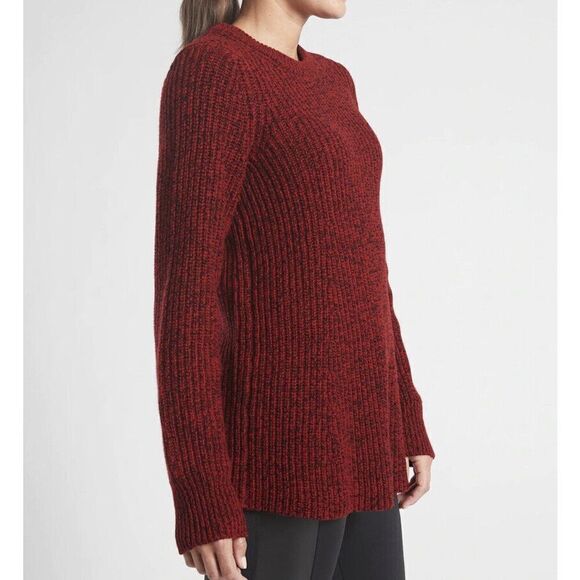 Athleta Sierra Crew Neck Sweater Wool Women's Size XS Flare Hem Marled‎ Red New - Picture 2 of 7